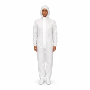 Ref.: RMV 10 – Macacão impermeável branco com capuz, chip prata