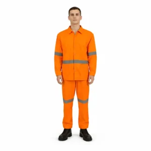 Ref.: CJ 999 – Conjunto em Brim Profissional com Faixa Refletiva e Tecido Fluorescente
